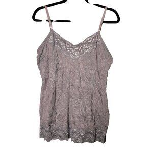 Y2K 2000s Women's Fairy Grunge Crinkle Gray Lace Trim XL Cami Tank Top